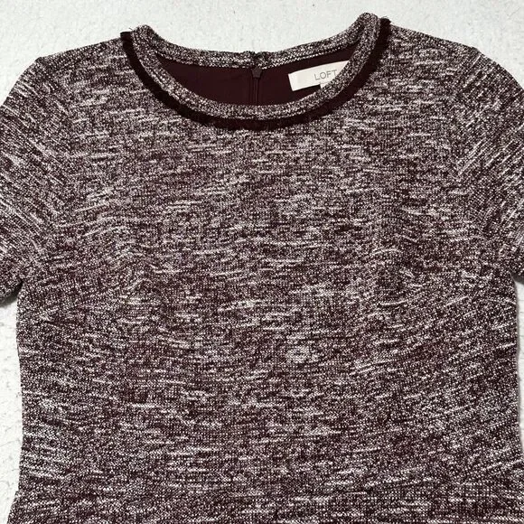 Ann Taylor LOFT Women's 4 Burgundy Short Sleeve Fringe Short Sleeve Sheath Dress - Picture 2 of 12